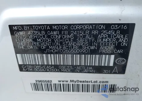 2016 Lexus Is 300 из США, поврежденный, VIN JTHCM1D26G5009901